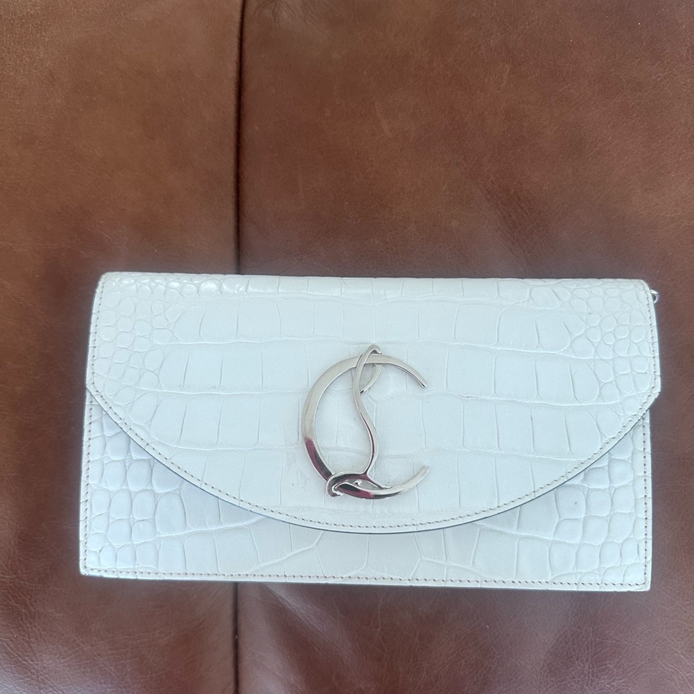 Christian Louboutin White Croc-Embossed Clutch